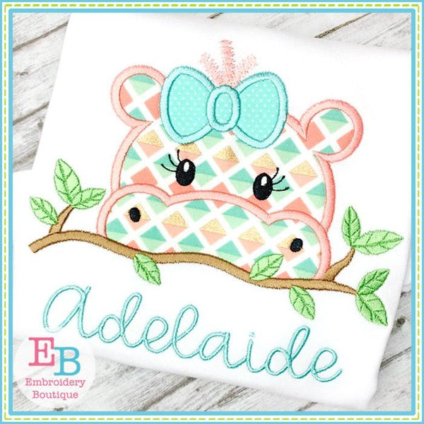 Hippo Girl Peeker Applique, Applique