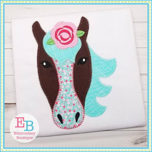 Horse Rose Blanket Stitch Applique, Applique