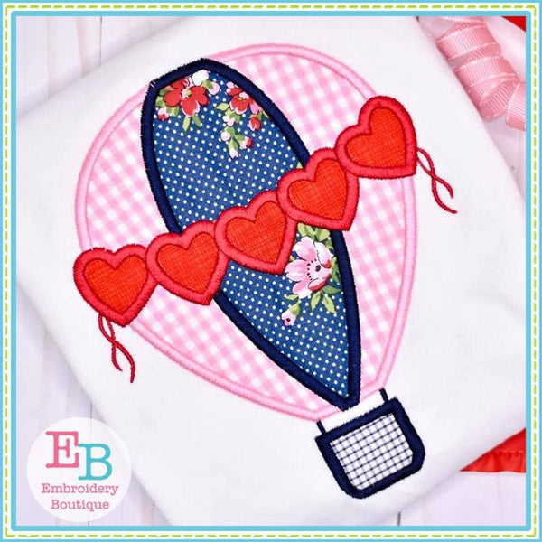 Hearts Hot Air Balloon Satin Applique, Applique