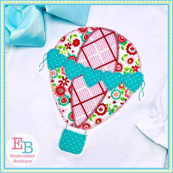 Hearts Hot Air Balloon Zigzag Applique, Applique