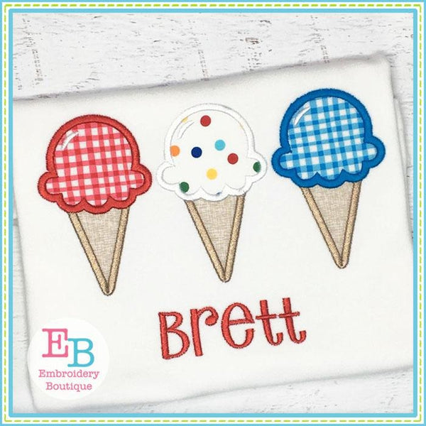 Ice Cream Cone Trio Applique, Applique