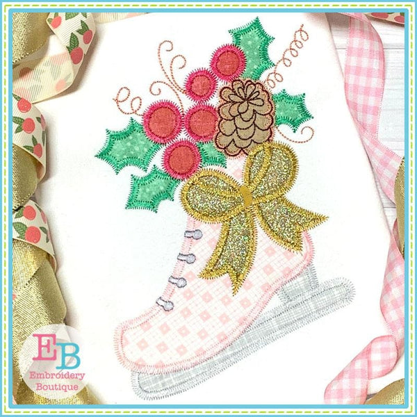 Ice Skate Bow Applique, Applique
