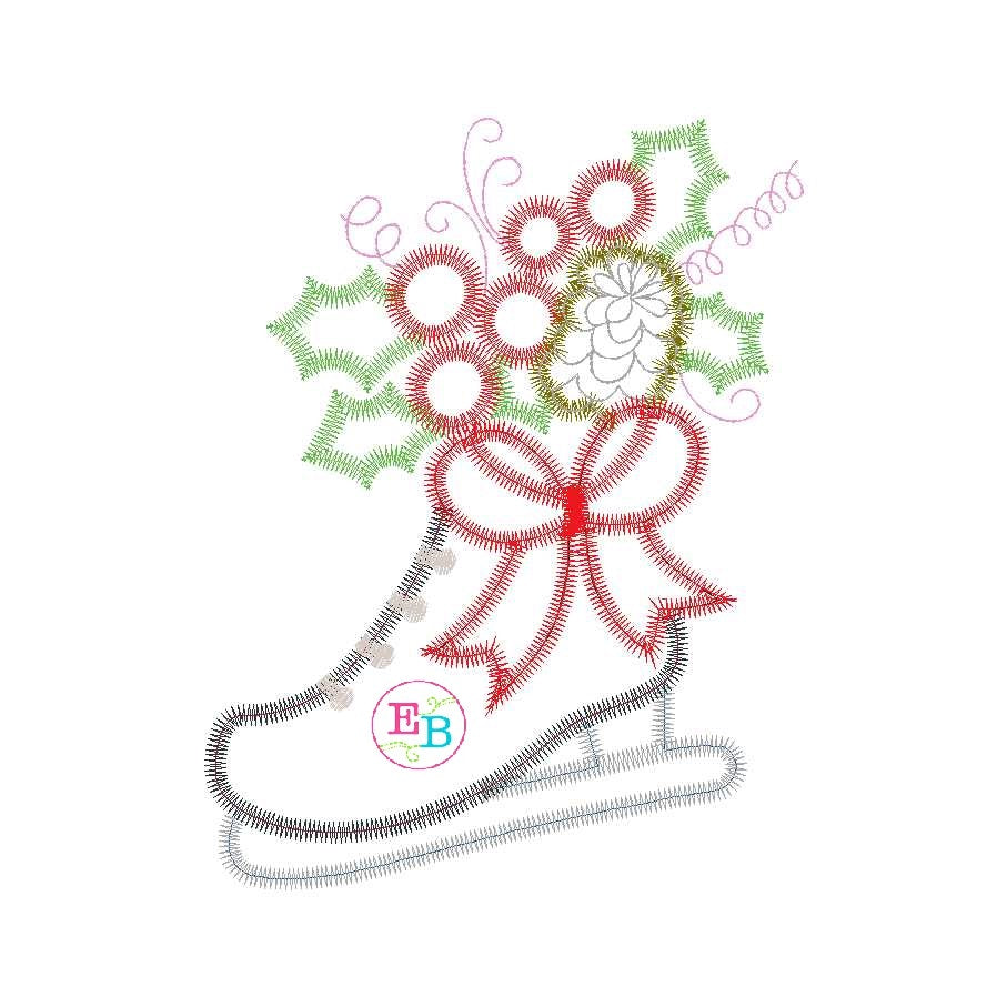 Ice Skate Bow Applique, Applique
