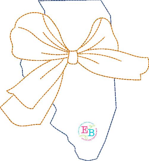 Big Bow Illinois Bean Stitch Applique, Applique