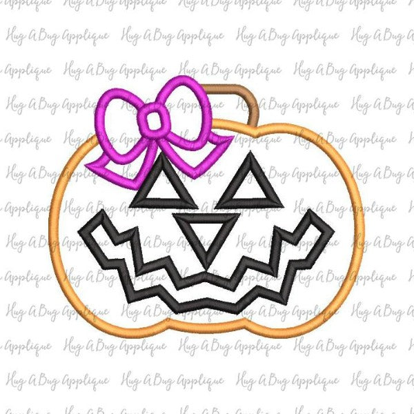 Jackolantern Bow Satin Stitch Applique Design, Applique