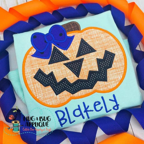 Jackolantern Bow Satin Stitch Applique Design, Applique