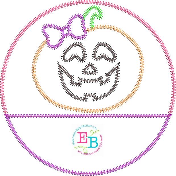 Jack-o-lantern Bow Circle Split Zigzag Stitch Applique, Applique