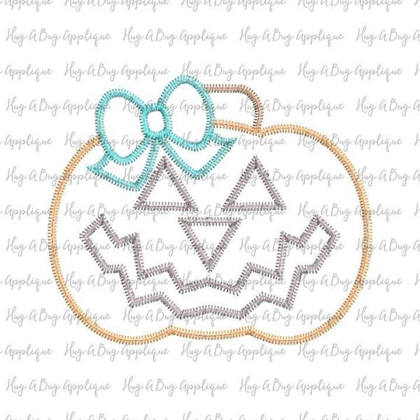 Jackolantern Bow Zig Zag Stitch Applique Design, Applique
