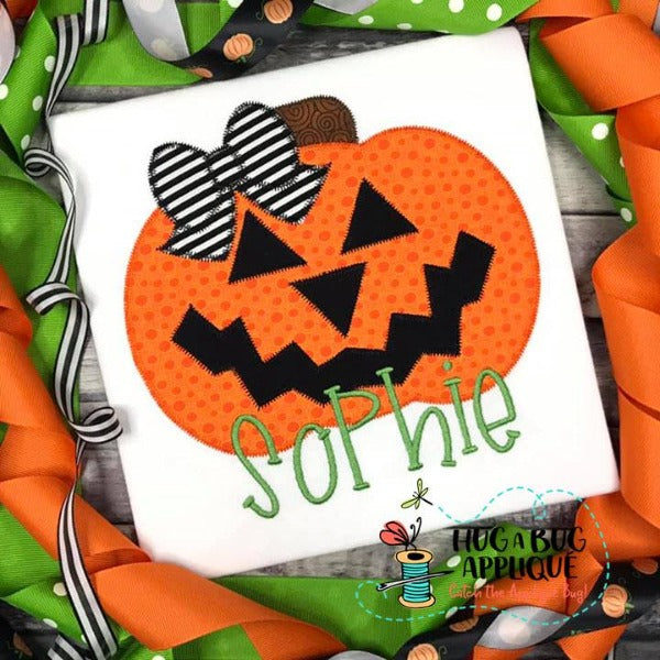 Jackolantern Bow Zig Zag Stitch Applique Design, Applique