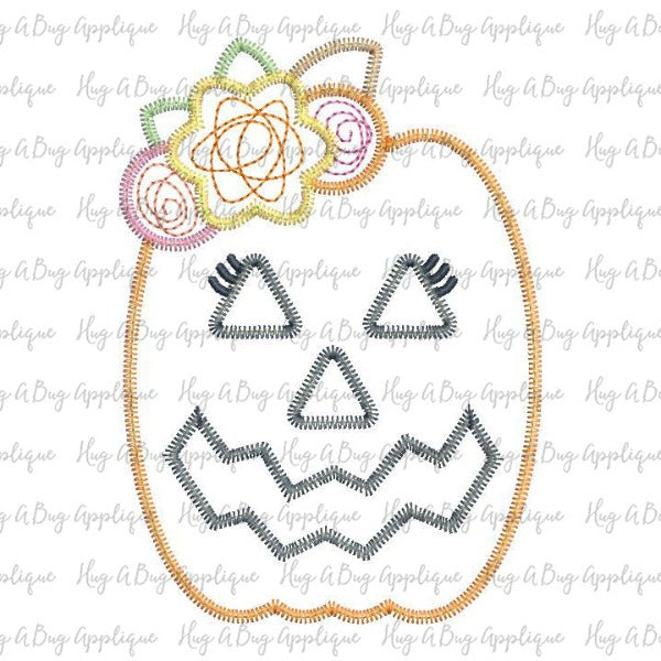 Jackolantern Flowers Zig Zag Stitch Applique Design, Applique