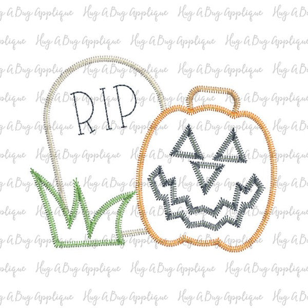 Jackolantern RIP Zig Zag Stitch Applique Design, Applique