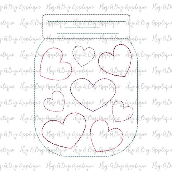 Jar of Hearts Bean Stitch Applique Design, Applique