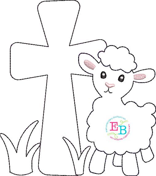 Lamb Cross Grass Bean Stitch Applique, Applique