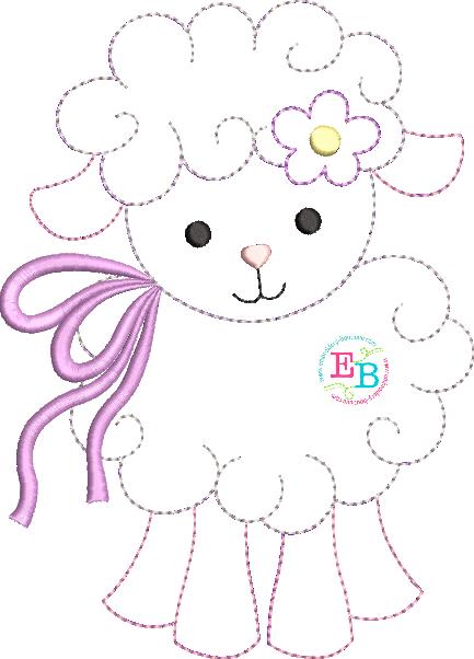 Lamb Bow 2 Bean Stitch Applique, Applique