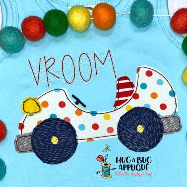 Little Car Bean Stitch Applique Design, Applique