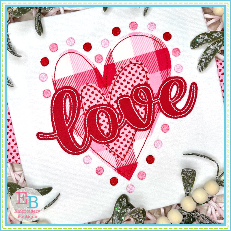 Love Heart Bean Stitch Applique, Applique