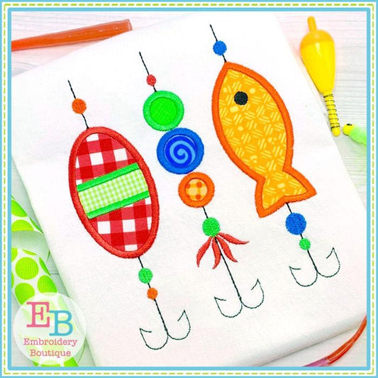 3 Fishing Lures Applique, Applique