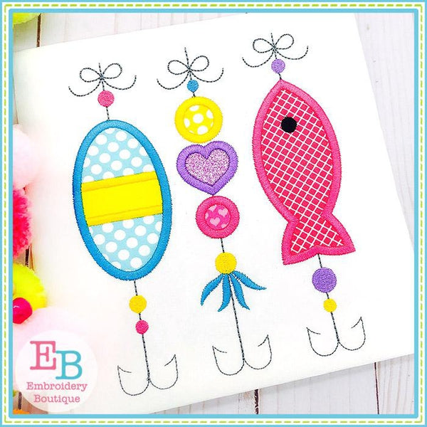 boutique fishing lures 3 Fishing Lures with Bows Applique