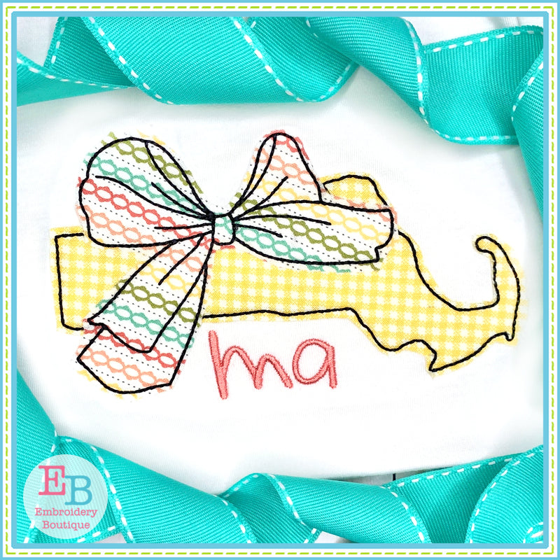Big Bow Massachusetts Bean Stitch Applique, Applique