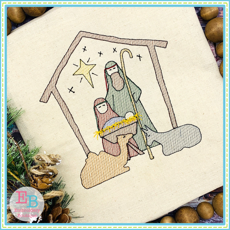 Manger Sketch Embroidery Design, Embroidery