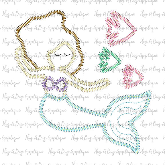 Mermaid Fish Zig Zag Stitch Applique Design, Applique
