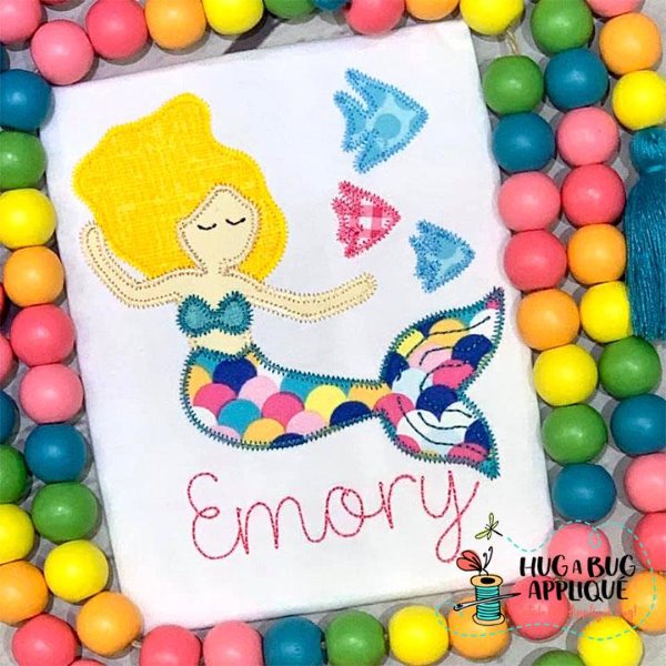 Mermaid Fish Zig Zag Stitch Applique Design, Applique