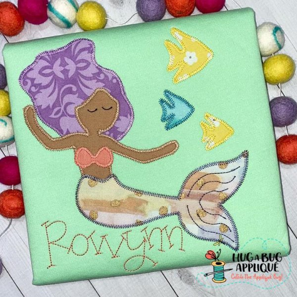 Mermaid Fish Zig Zag Stitch Applique Design, Applique