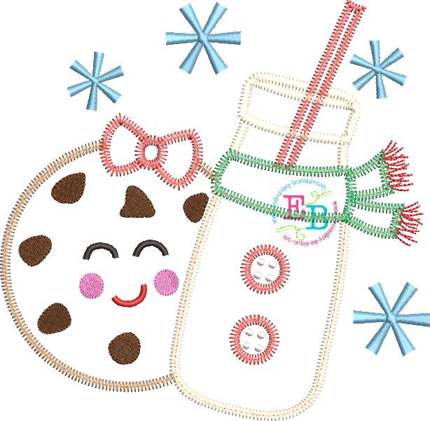 Milk Cookies Bow Zigzag Stitch Applique, Applique Designs