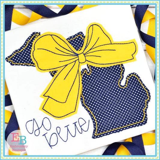 Big Bow Michigan Bean Stitch Applique, Applique