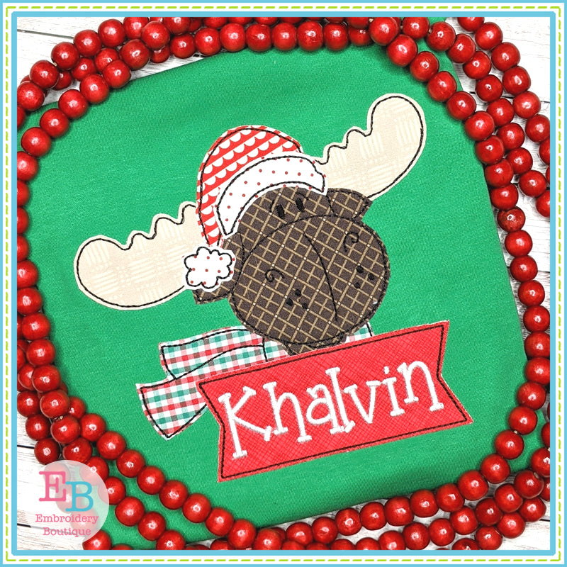 Winter Moose Face Bean Stitch Applique, Applique
