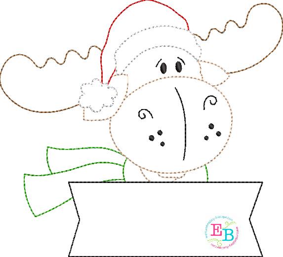Winter Moose Face Bean Stitch Applique, Applique