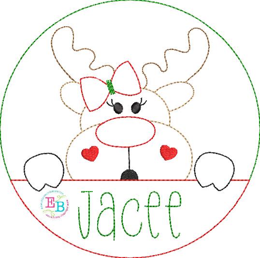 Moose Girl Circle Bean Stitch Applique, Applique
