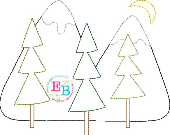 Mountain Trees Bean Stitch Applique, Applique