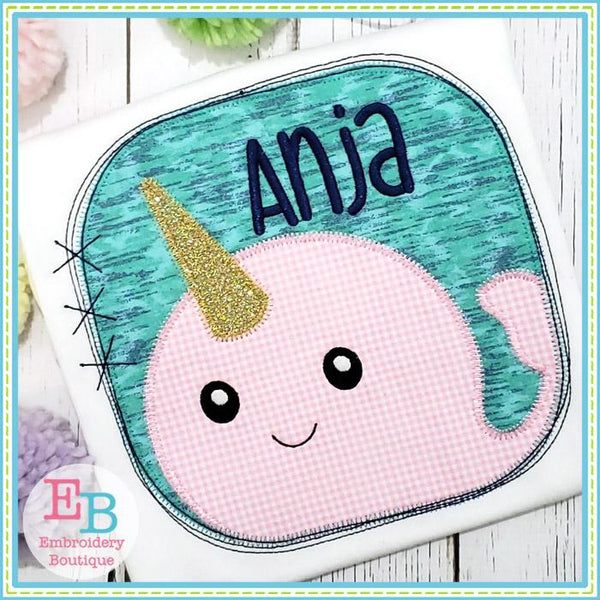 Narwhal Scribble Square Applique, Applique