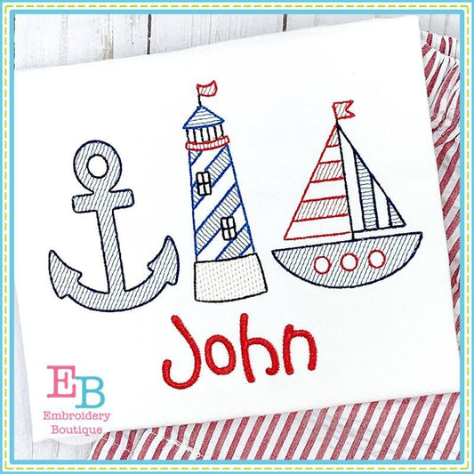 Nautical Trio Sketch Design, Embroidery