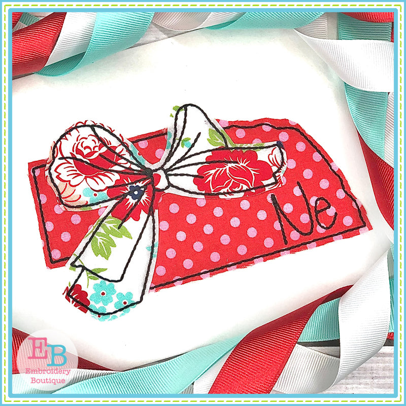 Big Bow Nebraska Bean Stitch Applique, Applique