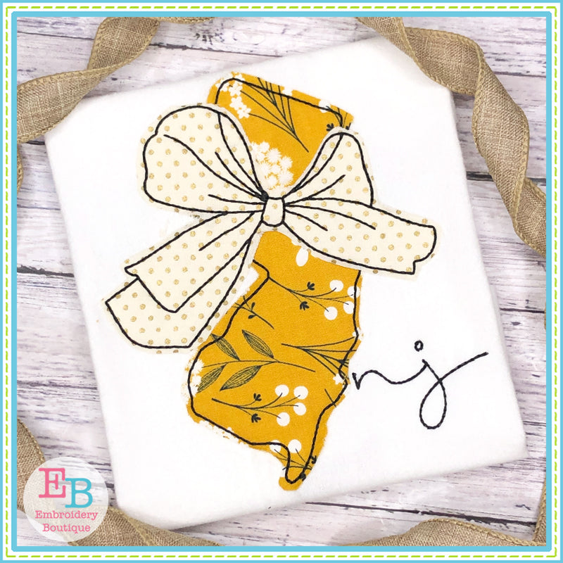 Big Bow New Jersey Bean Stitch Applique, Applique