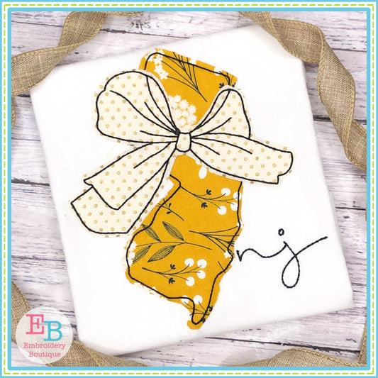 Big Bow New Jersey Bean Stitch Applique, Applique