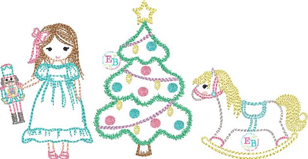 Nutcracker Clara Tree Horse Sketch Design, Embroidery Design