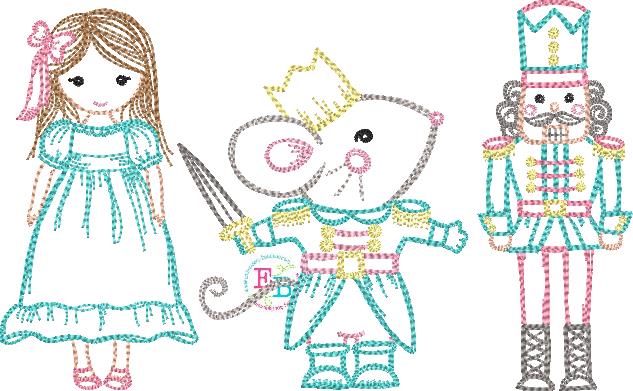 Nutcracker Clara Trio Sketch Design, Embroidery Design
