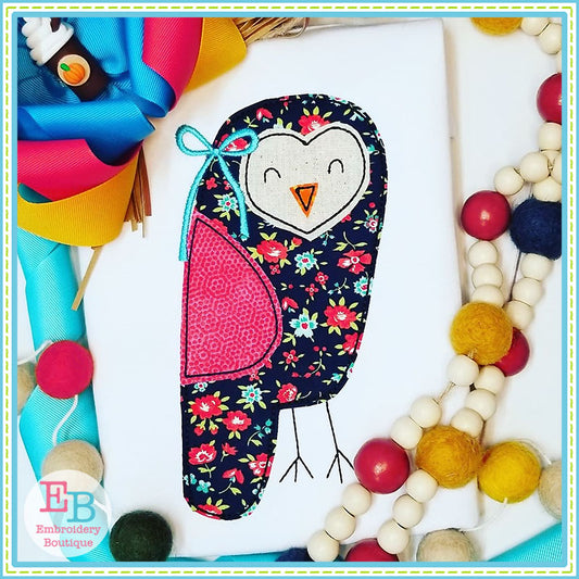 Owl Bow Bean Stitch Applique, Applique