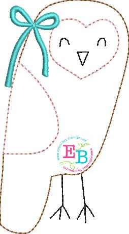 Owl Bow Bean Stitch Applique, Applique