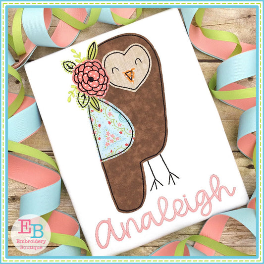 Owl Flower Bean Stitch Applique, Applique