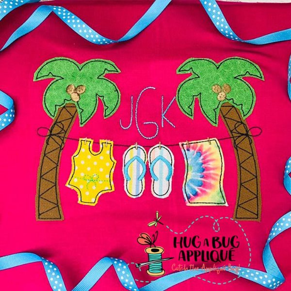 Palm Tree Girl Bean Stitch Applique Design, Applique