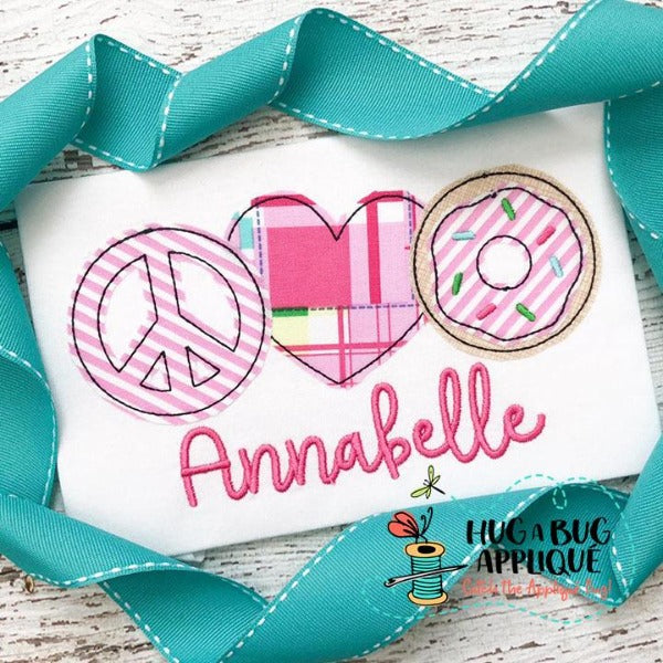 Peace Love Donut Bean Stitch Applique Design, Applique