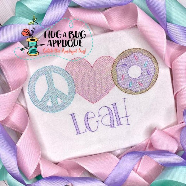 Peace Love Donut Sketch Stitch Embroidery Design, Embroidery