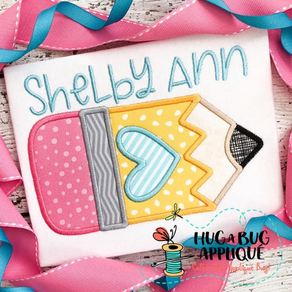 Pencil Heart Satin Stitch Applique Design, Applique