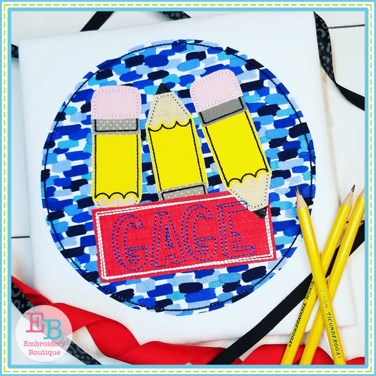 Pencil Name Circle Bean Applique, Applique