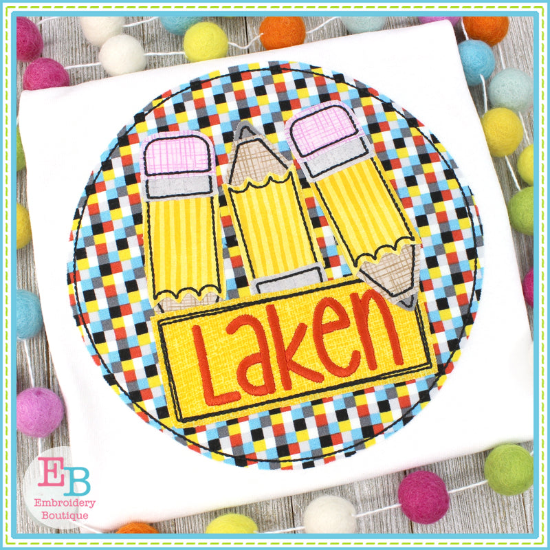 Pencil Name Circle Bean Applique, Applique