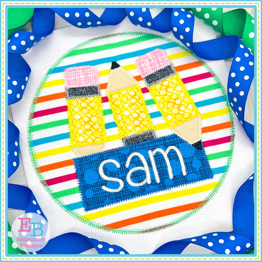 Pencil Name Circle Zigzag Applique, Applique